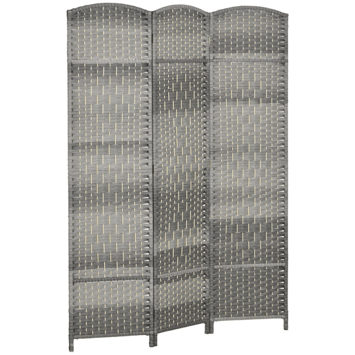 HOMCOM Biombo Dobrável de 3 Painéis Divisor de Ambientes 135x180 cm Ecrã de Privacidade de Polipropileno para Escritório Quarto Cinza Misto