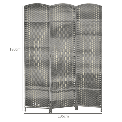 HOMCOM Biombo Dobrável de 3 Painéis Divisor de Ambientes 135x180 cm Ecrã de Privacidade de Polipropileno para Escritório Quarto Cinza Misto