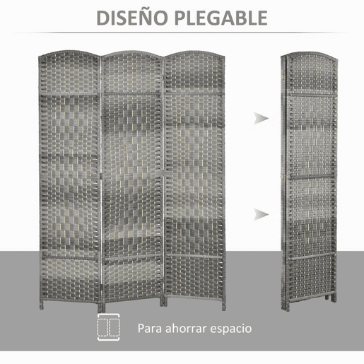 HOMCOM Biombo Dobrável de 3 Painéis Divisor de Ambientes 135x180 cm Ecrã de Privacidade de Polipropileno para Escritório Quarto Cinza Misto