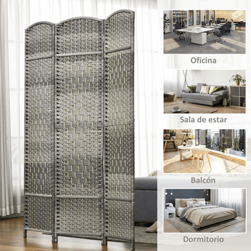 HOMCOM Biombo Dobrável de 3 Painéis Divisor de Ambientes 135x180 cm Ecrã de Privacidade de Polipropileno para Escritório Quarto Cinza Misto