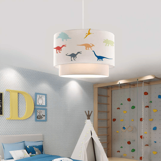 Candeeiro suspenso para crianças Lurgan com motivo de dinossauro colorido branco lux.pro