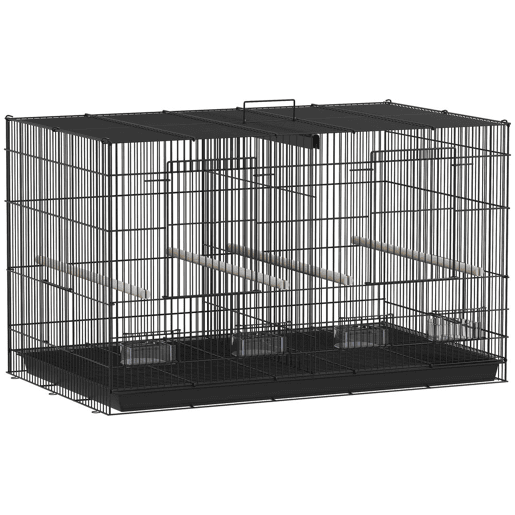PawHut Gaiolaa para Pássaros com Divisória Gaiola para Aves Papagaios e Canários com Comedouros Poleiros e Bandeja Removível 94x57x57 cm Preto