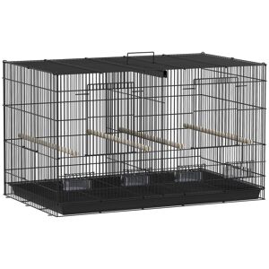 PawHut Gaiolaa para Pássaros com Divisória Gaiola para Aves Papagaios e Canários com Comedouros Poleiros e Bandeja Removível 94x57x57 cm Preto