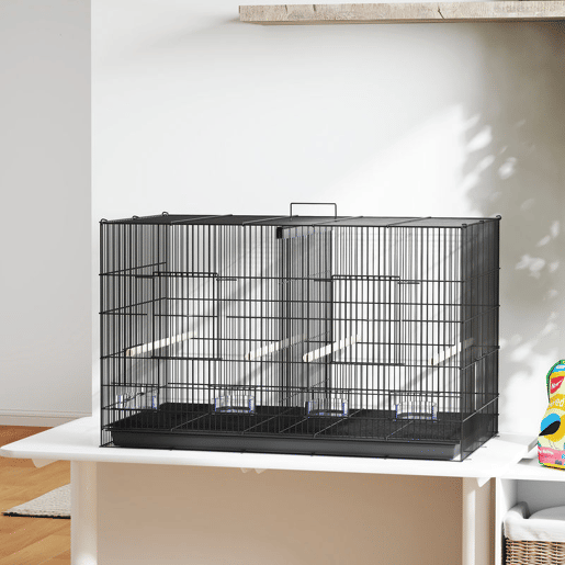 PawHut Gaiolaa para Pássaros com Divisória Gaiola para Aves Papagaios e Canários com Comedouros Poleiros e Bandeja Removível 94x57x57 cm Preto