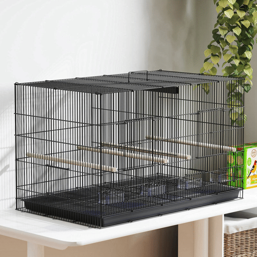PawHut Gaiolaa para Pássaros com Divisória Gaiola para Aves Papagaios e Canários com Comedouros Poleiros e Bandeja Removível 94x57x57 cm Preto
