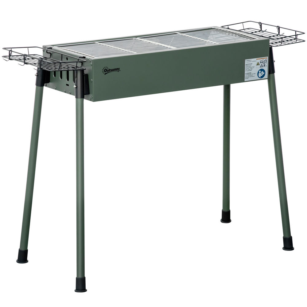 Outsunny barbacoa de carbón barbacoa portátil 94x39x70 cm con 2 parrillas de acero inoxidable y 2 especieros para acampar picnic camping jardín verde oliva