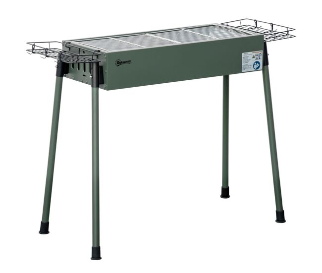 Outsunny barbacoa de carbón barbacoa portátil 94x39x70 cm con 2 parrillas de acero inoxidable y 2 especieros para acampar picnic camping jardín verde