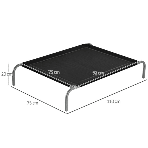 PawHut Cama Elevada para Animais de Estimação Cama para Cães e Gatos Desmontável Tecido Textilene Exterior Jardim Terraço 110x75x20 cm Preto