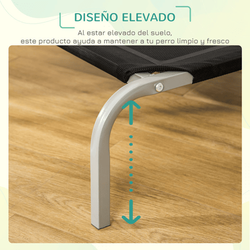 PawHut Cama Elevada para Animais de Estimação Cama para Cães e Gatos Desmontável Tecido Textilene Exterior Jardim Terraço 110x75x20 cm Preto