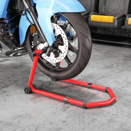 HOMCOM Suporte Roda Dianteira e Traseira para Mota Carga 390 kg Cavalete Moto Elevador Universal com Adaptadores de Garfos em U e L Ajustáveis e Rodas para Reparação Manutenção Vermelho
