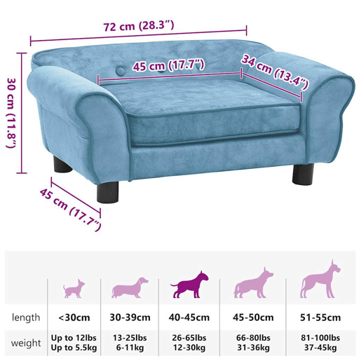 vidaXL Sofá para cães 72x45x30 cm pelúcia turquesa