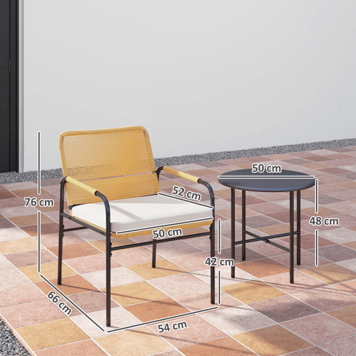 Outsunny Conjunto de Jardim de 3 Peças Móveis de Jardim com 2 Cadeiras com Almofadas Removíveis e Laváveis e Mesa com Bancada de Metal Resistente para Varanda Pátio Madeira e Creme