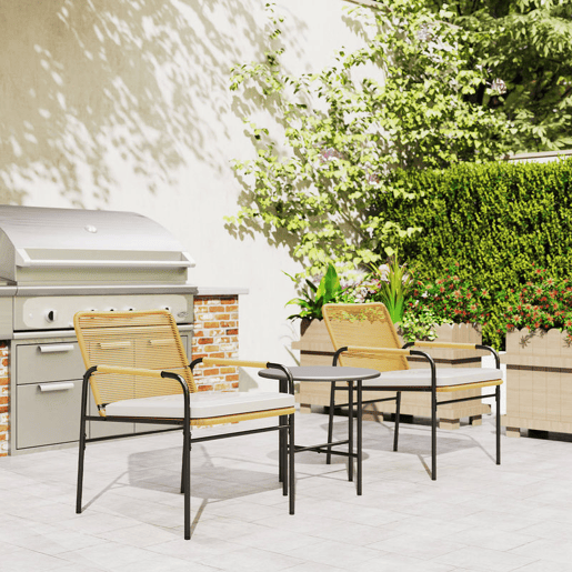 Outsunny Conjunto de Jardim de 3 Peças Móveis de Jardim com 2 Cadeiras com Almofadas Removíveis e Laváveis e Mesa com Bancada de Metal Resistente para Varanda Pátio Madeira e Creme