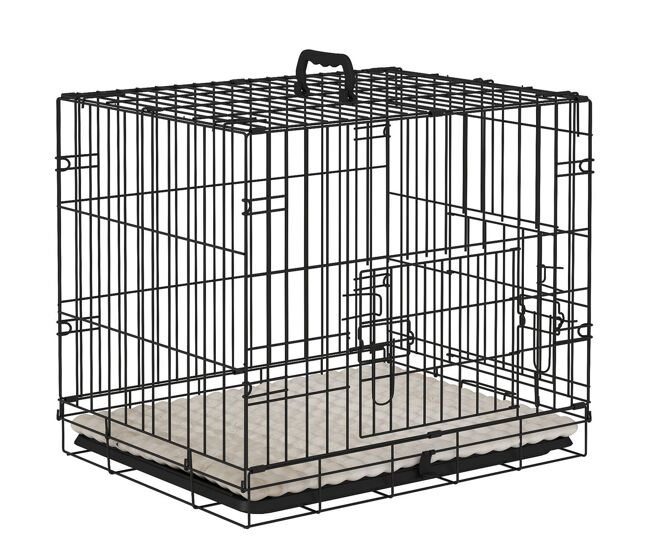 Pawhut jaula para perros plegable, jaula para perros pequeños con cojín, 2 puertas, bandeja extraíble y marco de alambre metálico, 60x45x50 cm, negro y beige