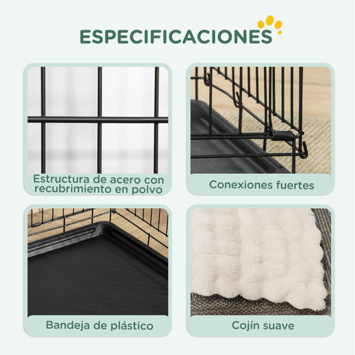 PawHut Jaula Dobrável para Cães Pequenos com Almofada, 2 Portas, Tabuleiro Removível e Estrutura Metálica, 60x45x50 cm, Preto e Bege