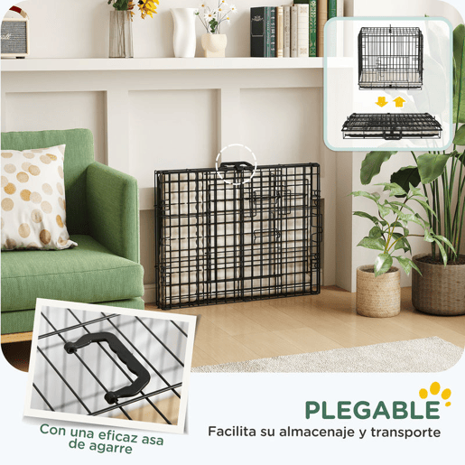 PawHut Jaula Dobrável para Cães Pequenos com Almofada, 2 Portas, Tabuleiro Removível e Estrutura Metálica, 60x45x50 cm, Preto e Bege