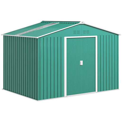 Outsunny Abrigo de Jardim Exterior 4,9 m² 277x195x192cm Abrigo e Jardim Metálico para Armazenamento de Ferramentas com Base Incluída (Chão não Incluído) e 4 Janelas Verde Escuro