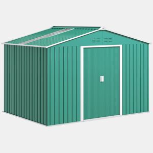 Outsunny Abrigo de Jardim Exterior 4,9 m² 277x195x192cm Abrigo e Jardim Metálico para Armazenamento de Ferramentas com Base Incluída (Chão não Incluído) e 4 Janelas Verde Escuro