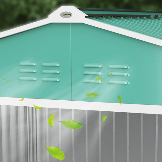 Outsunny Abrigo de Jardim Exterior 4,9 m² 277x195x192cm Abrigo e Jardim Metálico para Armazenamento de Ferramentas com Base Incluída (Chão não Incluído) e 4 Janelas Verde Escuro