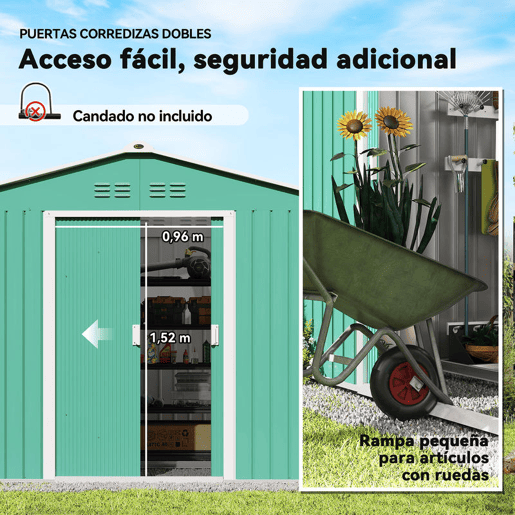 Outsunny Abrigo de Jardim Exterior 4,9 m² 277x195x192cm Abrigo e Jardim Metálico para Armazenamento de Ferramentas com Base Incluída (Chão não Incluído) e 4 Janelas Verde Escuro