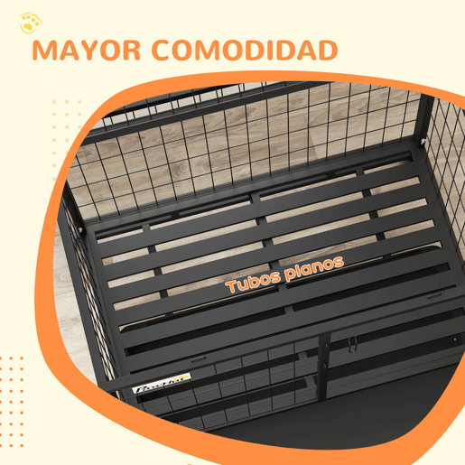 PawHut Gaiola para Cães com Parte Superior Rebatível Suporte de Tigelas Bandeja Amovível Rodas e Porta Dupla 92x62x73 cm Preto