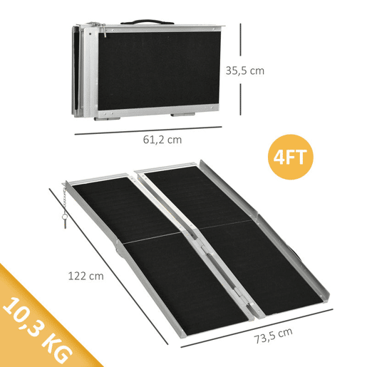 HOMCOM Rampa para Cadeiras de Rodas Dobrável 122x73,5 cm Rampa Portátil de Alumínio Antiderrapante para Escadas e Declives Carga Máxima 270 kg Preto