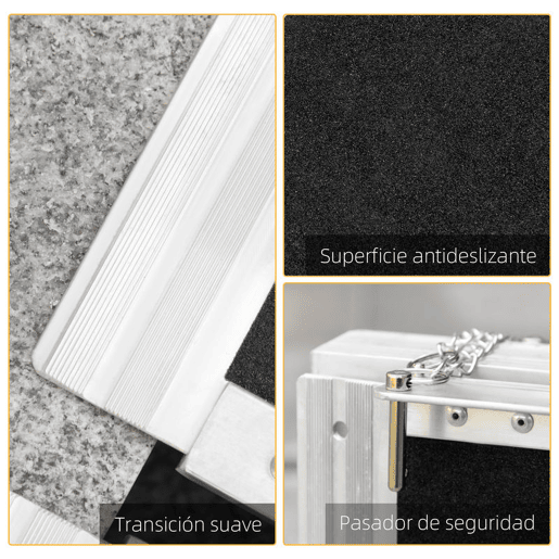HOMCOM Rampa para Cadeiras de Rodas Dobrável 122x73,5 cm Rampa Portátil de Alumínio Antiderrapante para Escadas e Declives Carga Máxima 270 kg Preto
