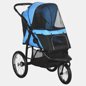 PawHut Carrinho para Cães Dobrável Carrinho para Animais de Estimação Carrinho para Cães Médios e Pequenos com Cesta de Armazenamento Capota Ajustável Janela de Malha e 3 Rodas Grandes 111x58x107 cm Azul