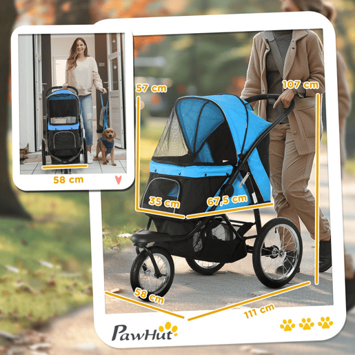 PawHut Carrinho para Cães Dobrável Carrinho para Animais de Estimação Carrinho para Cães Médios e Pequenos com Cesta de Armazenamento Capota Ajustável Janela de Malha e 3 Rodas Grandes 111x58x107 cm Azul PawHut Carrinho para Cães Dobrável Carrinho para Animais de Estimação Carrinho para Cães Médios e Pequenos com Cesta de Armazenamento Capota Ajustável Janela de Malha e 3 Rodas Grandes 111x58x107 cm Azul