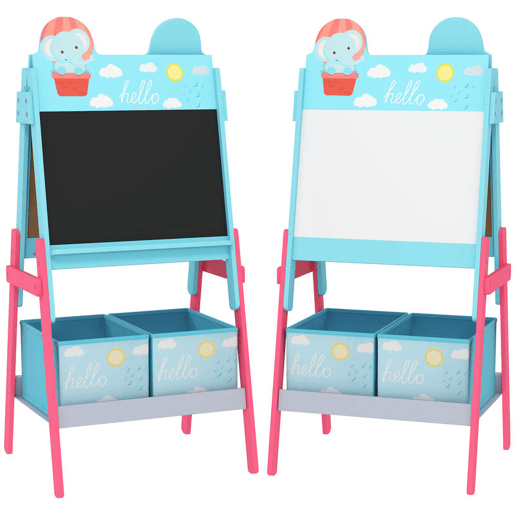 AIYAPLAY Cavalete para Crianças 2 em 1 Arsósia Infantil com Dupla Face 2 Caixas de Arrumação Cavalete de Pintura para Crianças com Estampa em Animais 53,5x49x113 cm Azul