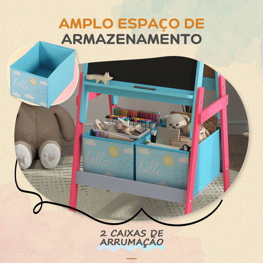 AIYAPLAY Cavalete para Crianças 2 em 1 Arsósia Infantil com Dupla Face 2 Caixas de Arrumação Cavalete de Pintura para Crianças com Estampa em Animais 53,5x49x113 cm Azul