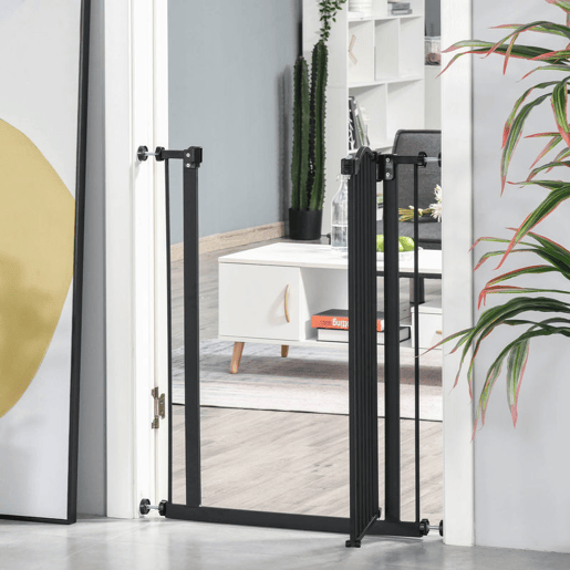 PawHut Barreira de Segurança para Cães Barreira com Largura Ajustável 74-80 cm Barreira para Cães para Escadas e Portas Preto