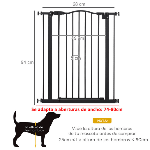 PawHut Barreira de Segurança para Cães Barreira com Largura Ajustável 74-80 cm Barreira para Cães para Escadas e Portas Preto