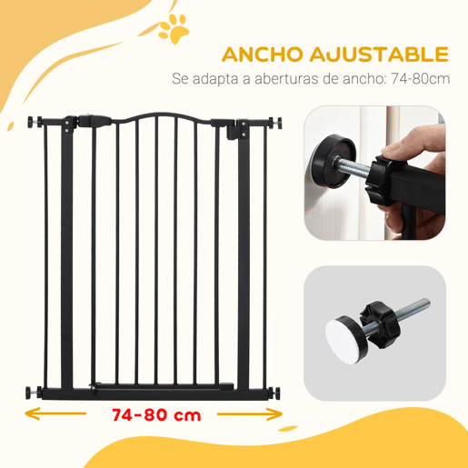 PawHut Barreira de Segurança para Cães Barreira com Largura Ajustável 74-80 cm Barreira para Cães para Escadas e Portas Preto
