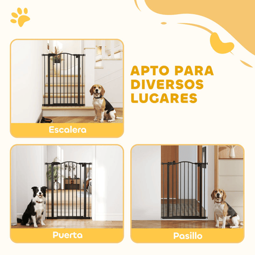 PawHut Barreira de Segurança para Cães Barreira com Largura Ajustável 74-80 cm Barreira para Cães para Escadas e Portas Preto