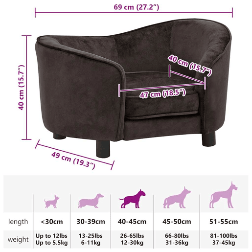 vidaXL Sofá para cães 69x49x40 cm pelúcia castanho