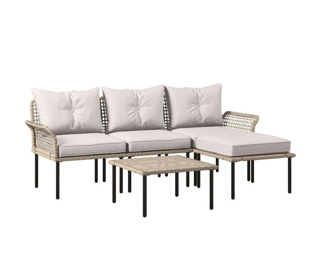 Outsunny conjunto de jardín exterior de ratán sintético de 5 piezas muebles de jardín exterior incluye 2 sofás esquineras 1 sofá de exterior 1