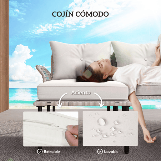 Outsunny Conjunto de Jardim em Vime Sintético Conjunto de Móveis de Exterior com Sofá de 4 Módulos 1 Mesa de Centro e Almofadas Creme