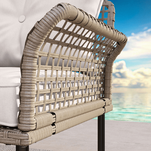 Outsunny Conjunto de Jardim em Vime Sintético Conjunto de Móveis de Exterior com Sofá de 4 Módulos 1 Mesa de Centro e Almofadas Creme