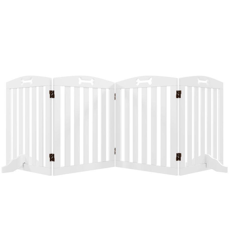 Pawhut barrera de seguridad para perros plegable 207,5 cm, valla para perros pequeños y medianos de 4 paneles con pies extraíbles, puerta de seguridad para mascotas, para escalera, pasillo, blanco