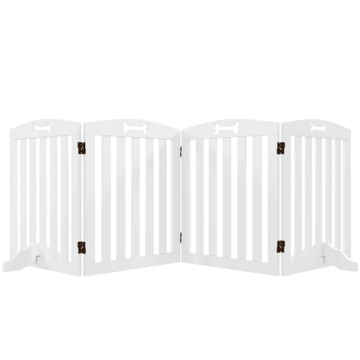 PawHut Barreira de Segurança para Cães Pequenos e Médios Barreira de Segurança Dobrável para Animais de Estimação 207,5 cm com Pés Amovíveis para Escada Corredor Branco