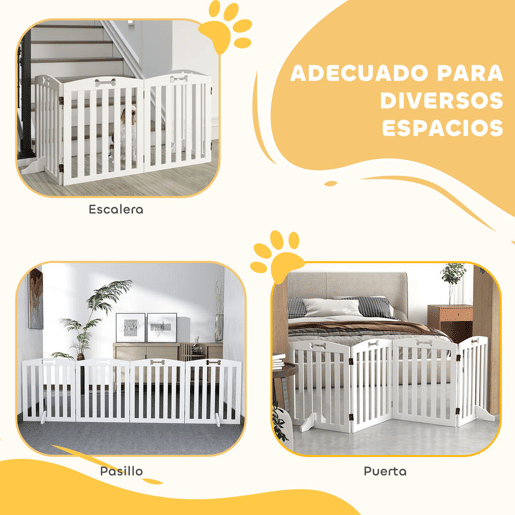 PawHut Barreira de Segurança para Cães Pequenos e Médios Barreira de Segurança Dobrável para Animais de Estimação 207,5 cm com Pés Amovíveis para Escada Corredor Branco