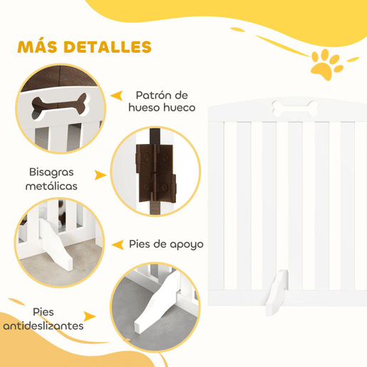 PawHut Barreira de Segurança para Cães Pequenos e Médios Barreira de Segurança Dobrável para Animais de Estimação 207,5 cm com Pés Amovíveis para Escada Corredor Branco