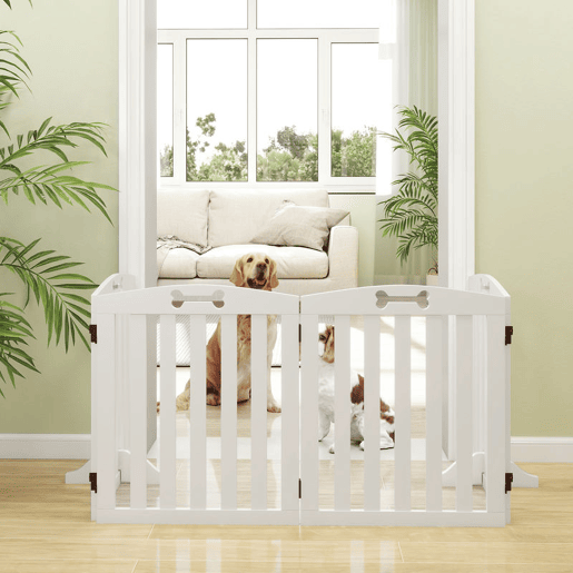 PawHut Barreira de Segurança para Cães Pequenos e Médios Barreira de Segurança Dobrável para Animais de Estimação 207,5 cm com Pés Amovíveis para Escada Corredor Branco