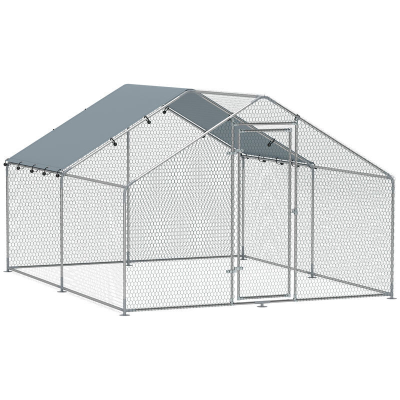 Pawhut gallinero para exterior grande 3x3,4x1,9 m gallinero de acero galvanizado puerta con doble cierre, cubierta tela oxford anti-uv e impermeable