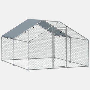 PawHut Galinheiro para Exterior Grande 3x3,4x1,9 m Estrutura em Aço Galvanizado com Porta de Fecho Duplo, Cobertura em Tecido Oxford Anti-UV e Impermeável, Design Acessível para 10-15 Galinhas, Coelhos, Prateado