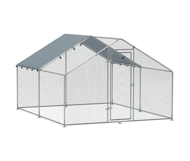 Pawhut gallinero para exterior grande 3x3,4x1,9 m gallinero de acero galvanizado puerta con doble cierre, cubierta tela oxford anti-uv e impermeable
