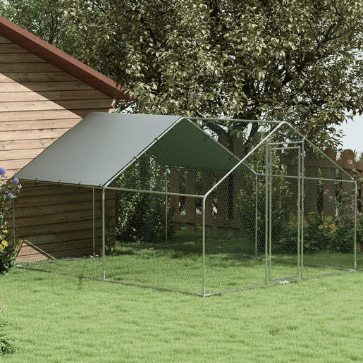 PawHut Galinheiro para Exterior Grande 3x3,4x1,9 m Estrutura em Aço Galvanizado com Porta de Fecho Duplo, Cobertura em Tecido Oxford Anti-UV e Impermeável, Design Acessível para 10-15 Galinhas, Coelhos, Prateado