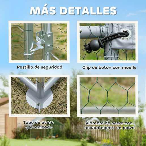PawHut Galinheiro para Exterior Grande 3x3,4x1,9 m Estrutura em Aço Galvanizado com Porta de Fecho Duplo, Cobertura em Tecido Oxford Anti-UV e Impermeável, Design Acessível para 10-15 Galinhas, Coelhos, Prateado