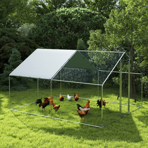 PawHut Galinheiro para Exterior Grande 3x3,4x1,9 m Estrutura em Aço Galvanizado com Porta de Fecho Duplo, Cobertura em Tecido Oxford Anti-UV e Impermeável, Design Acessível para 10-15 Galinhas, Coelhos, Prateado